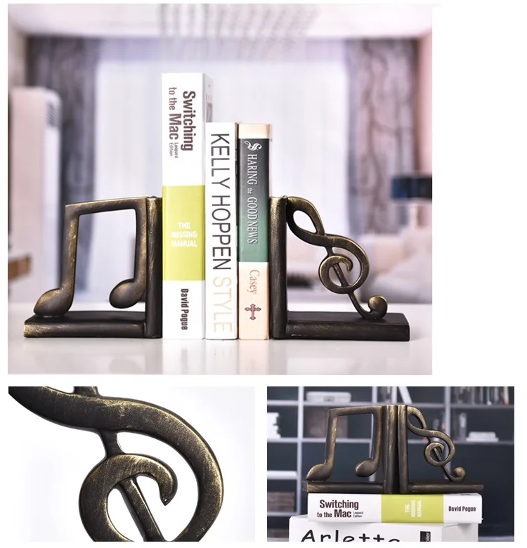 funny design musical note resin bookend faux metal bookend