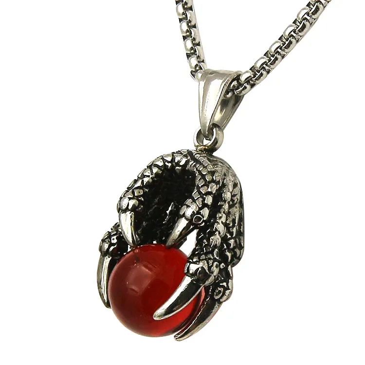 Large Black Ball Eagle Claw Charm Pendant Necklace for Man Boys