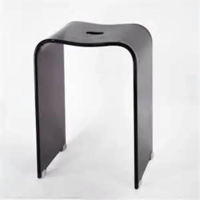 black acrylic bathroom shower stool with hole in middle