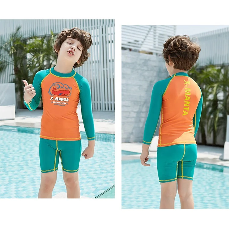 The two sets nylon wetsuit long sleeves uv protection swimwear children
