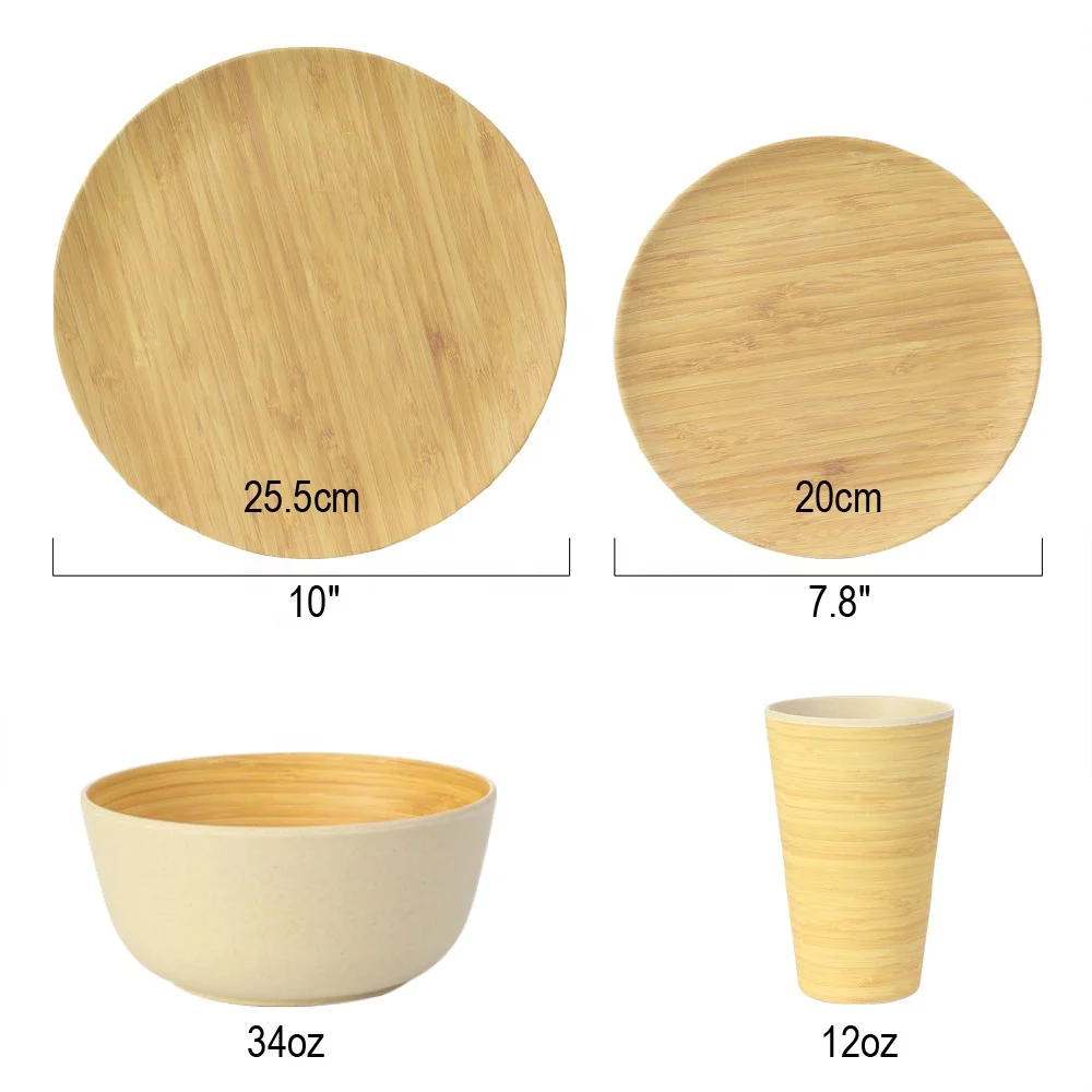 Bamboo Round Plate Tableware Sets Dishes Household Solid Salad Bowl Cup Set Dishes Environmental Protection Plates for Gift