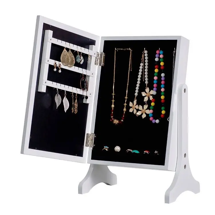 Pure White Mirrored Furniture Table Top Jewelry Cabinet