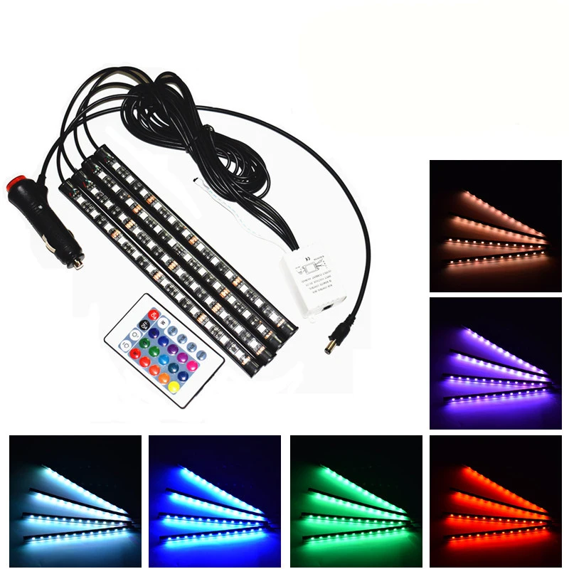 Light In Car 7 Colors 12 Chips Styling Music Control Car RGB LED Strip Light Atmosphere Lamp Kit with IR Remote Interior Lights