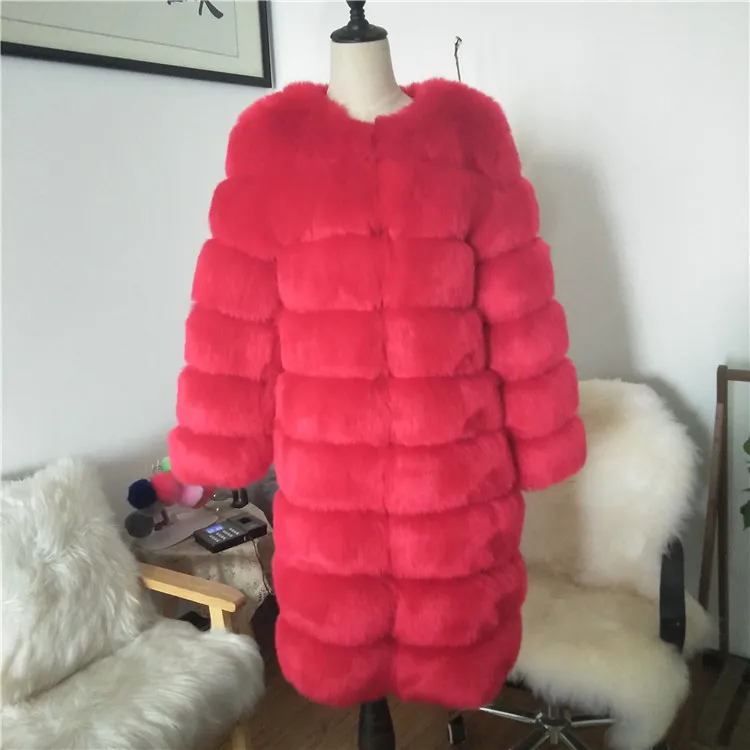 Fashion Long design winter warm faux fox fur coat for women