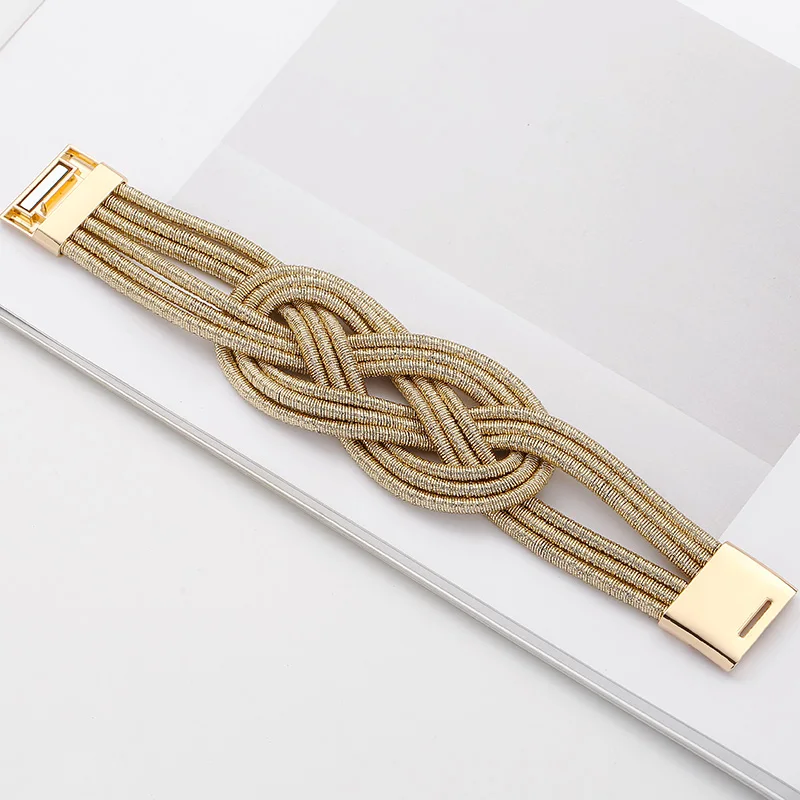 
Metallic Cord braided bracelet for women Fashion jewelry gold plated magnetic bracelet luxury style 