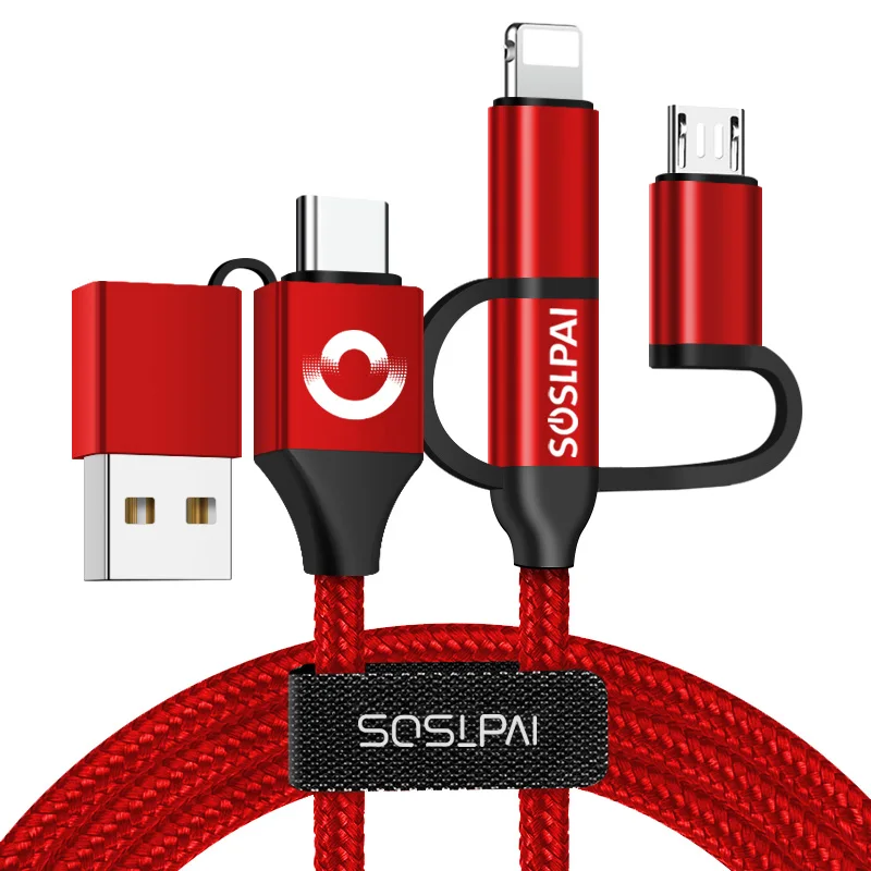 SOSLAPI new arrived all in one usb data cable nylon braided 18w fast charging usb c to usb c cable