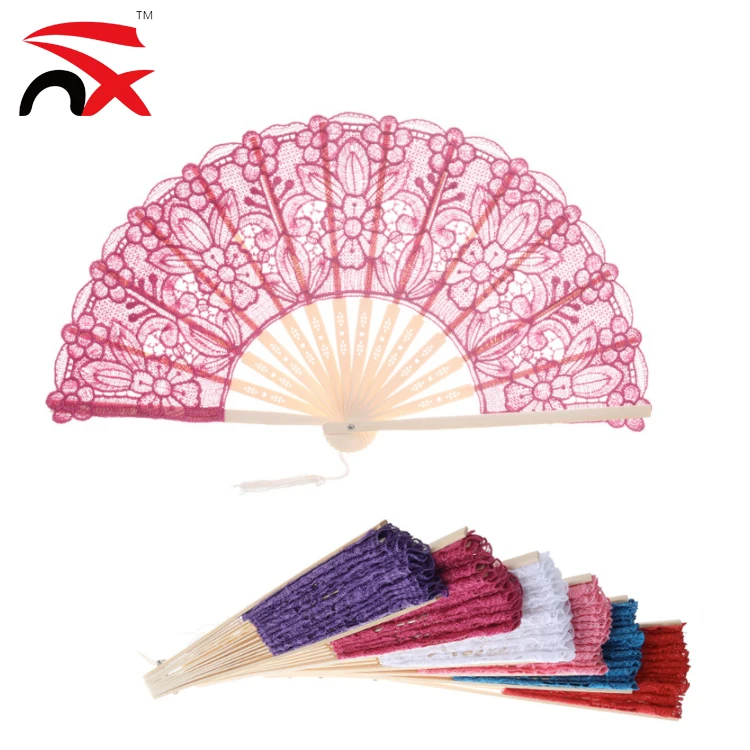 
Wholesale Women Sexy Lace Silk Folding Hand Fan with Bamboo Frame Chinese Vintage Retro Hand Held Fans 