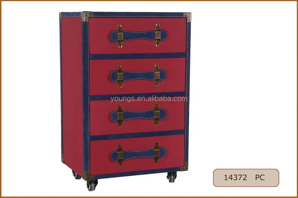 Decorative Canvas Covered Wooden Storage Cabinet Drawer Chest with Wheels