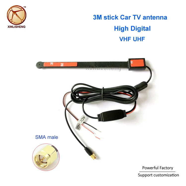 Outdoor Waterproof HDTV VHF UHF 3M stick Car TV antenna with Amplifier