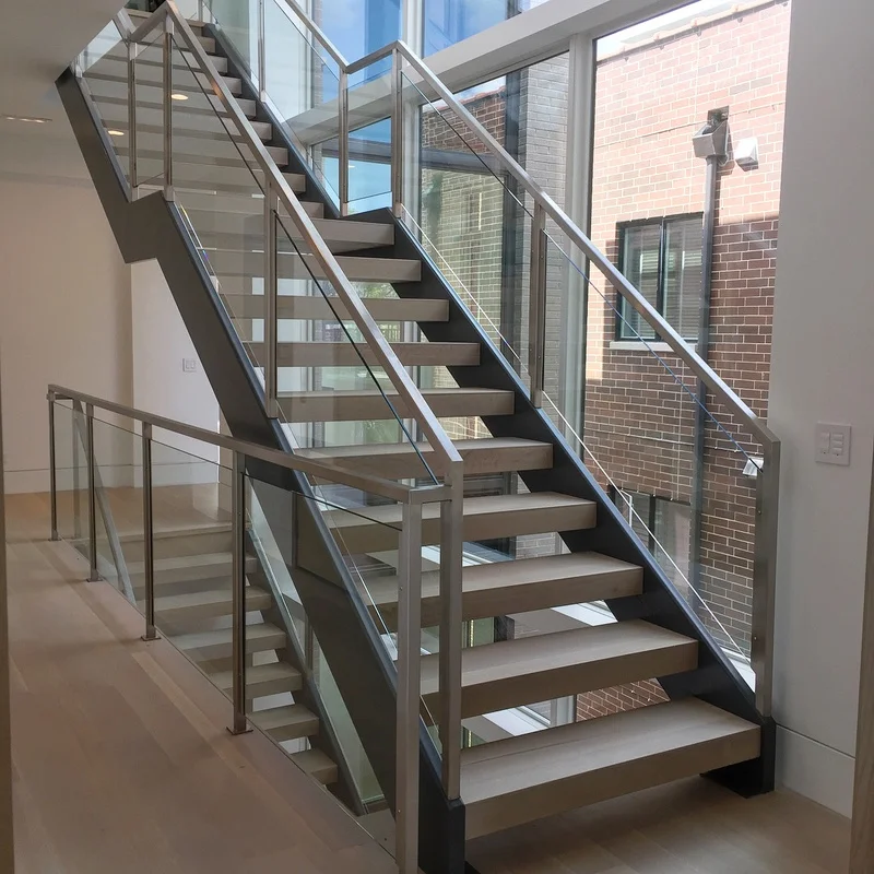 stair wood step stainless handrail iron keel indoor stair step tread construction real estate architect contractor