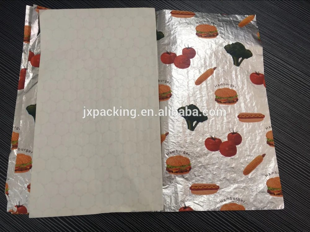 
backed aluminium foil burger wrapping paper with honey comb printing 