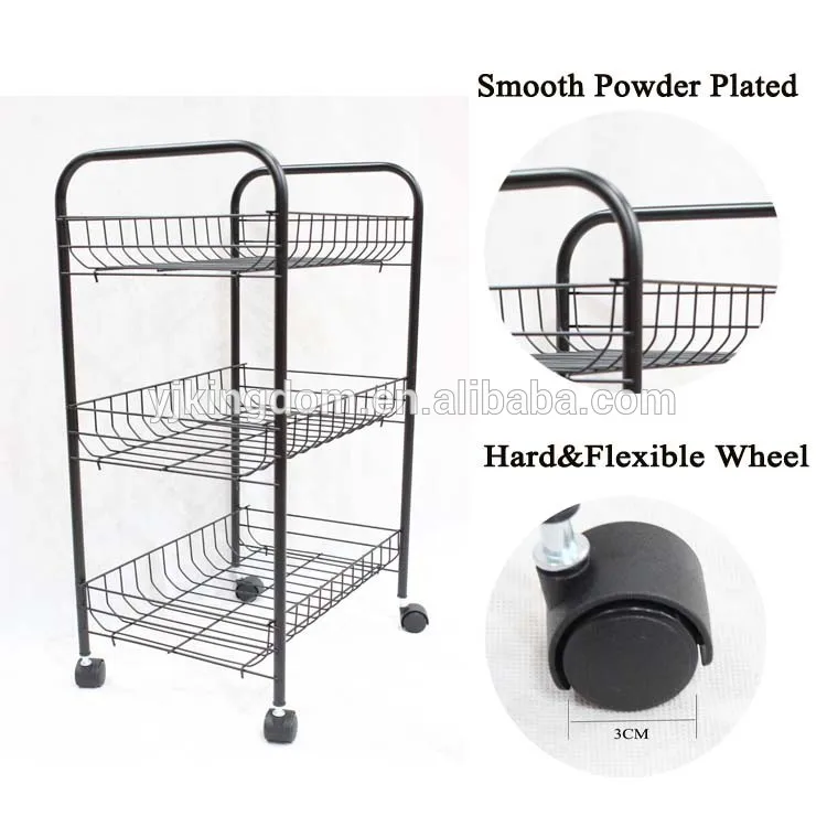 549-24 3-х уровневая прокатки металлическая трубка утилита кухонная корзина для хранения полки со съемными колесами