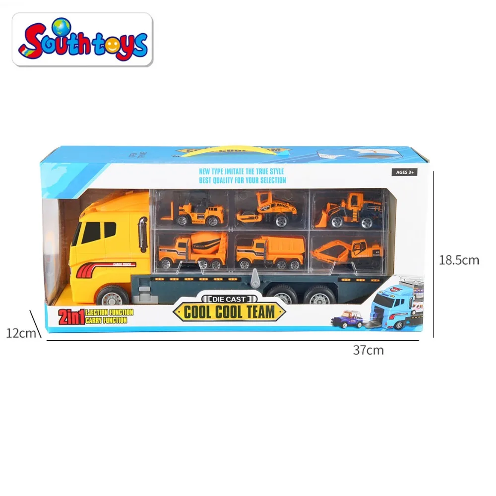 6 in 1 Die-cast Construction Metal Vehicle Transport Carrier Truck Car Toy For Kids