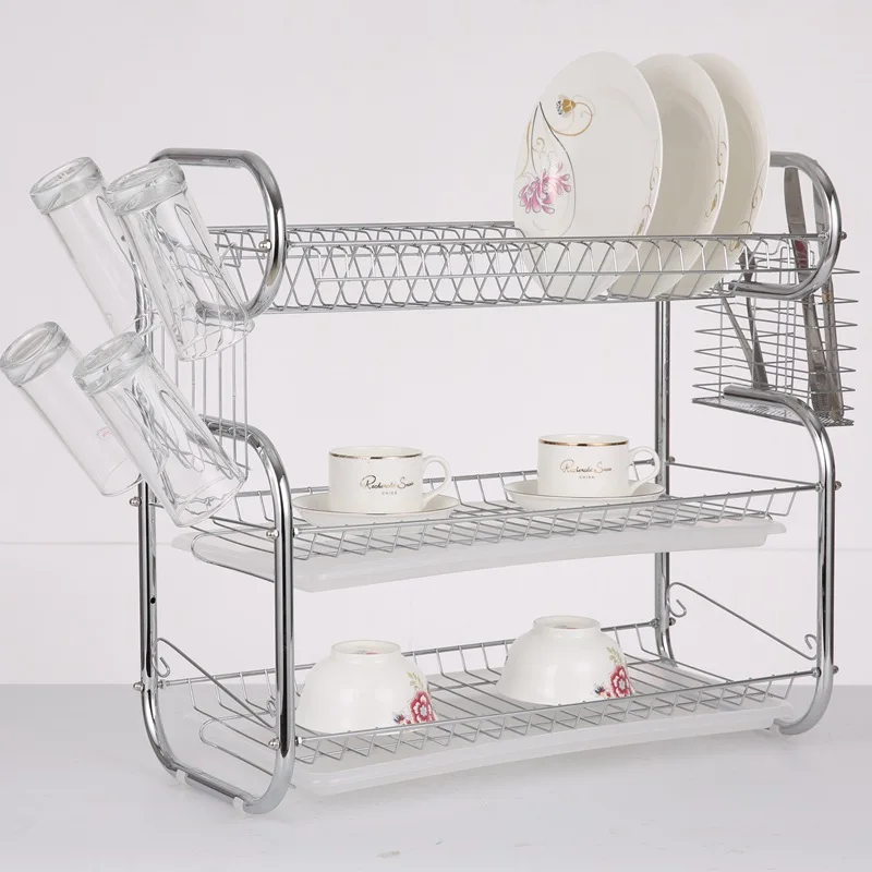 Decorative ECO Friendly above Sink Iron Wire 3 Tier Wall Mounted Kitchen Dish Rack