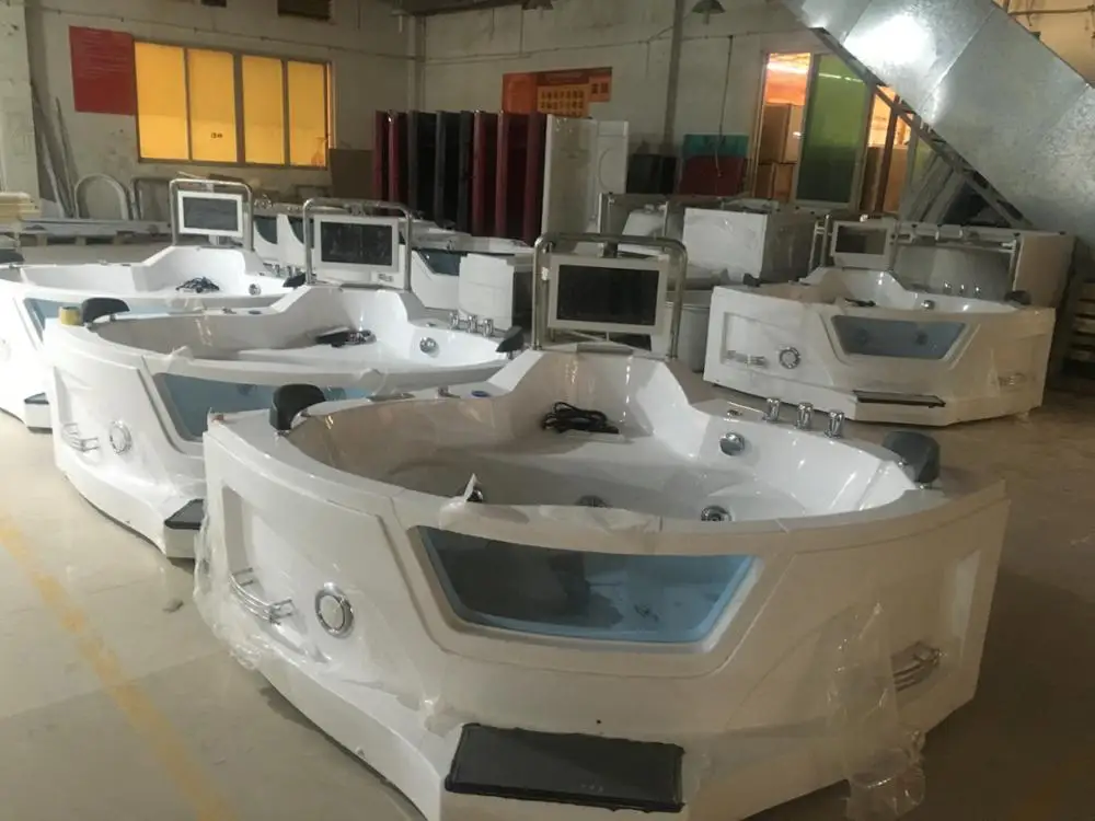 WOMA Q415 good price corner whirlpool massage bathtub 1.5x1.5m with TV