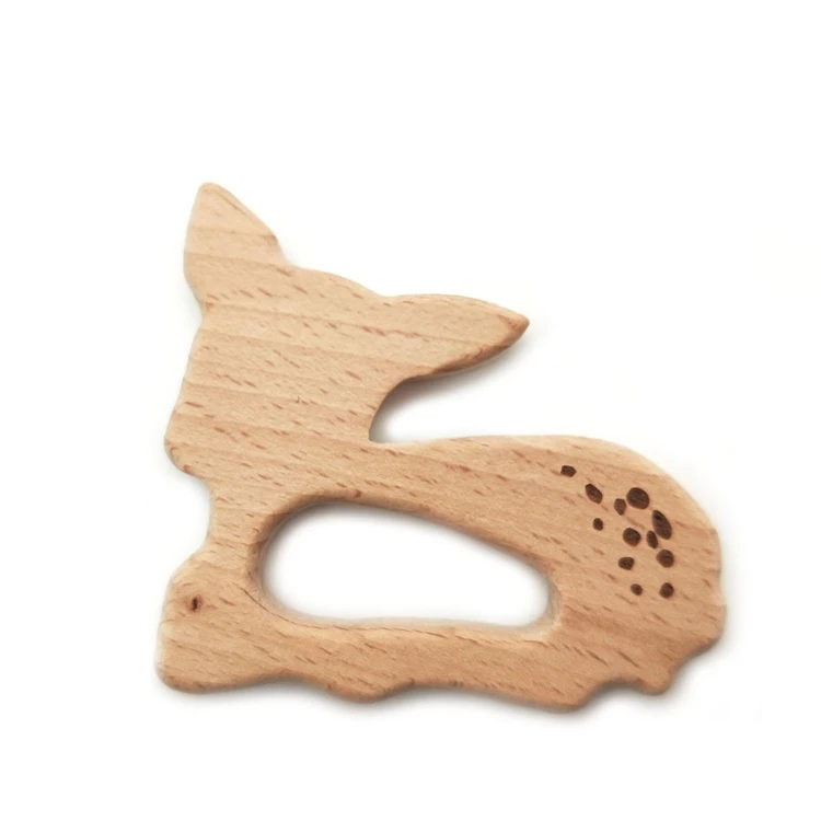 
Food Grade Bpa Free Kitten Cat Shape Hand-carved Untreated Natural Beech Wood DIY Toy Teether 