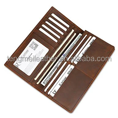 Мужской винтажный Длинный кошелек двойного сложения из натуральной кожи Crazy Horse