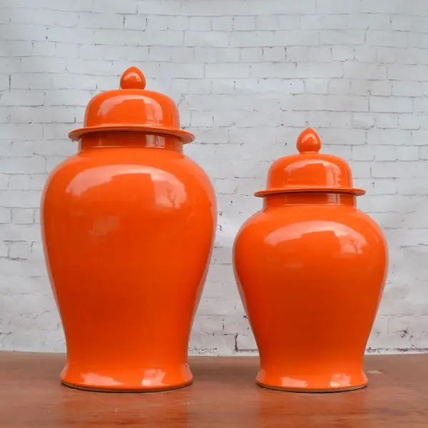 Orange glaze temple jar vase wholesale porcelain ceramic ginger jar lamp