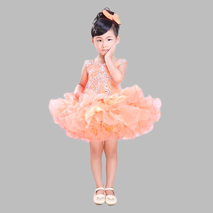 Beautiful mini ball gown organza material birthday flower girl dresses