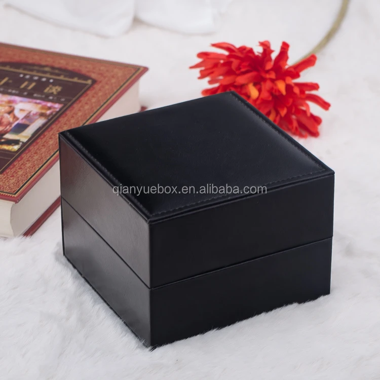 
Unique Rubber paint black lacquered watch box with spring hinge lid 