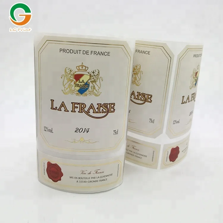 Waterproof custom wine bottle adhesive sticker labels printing
