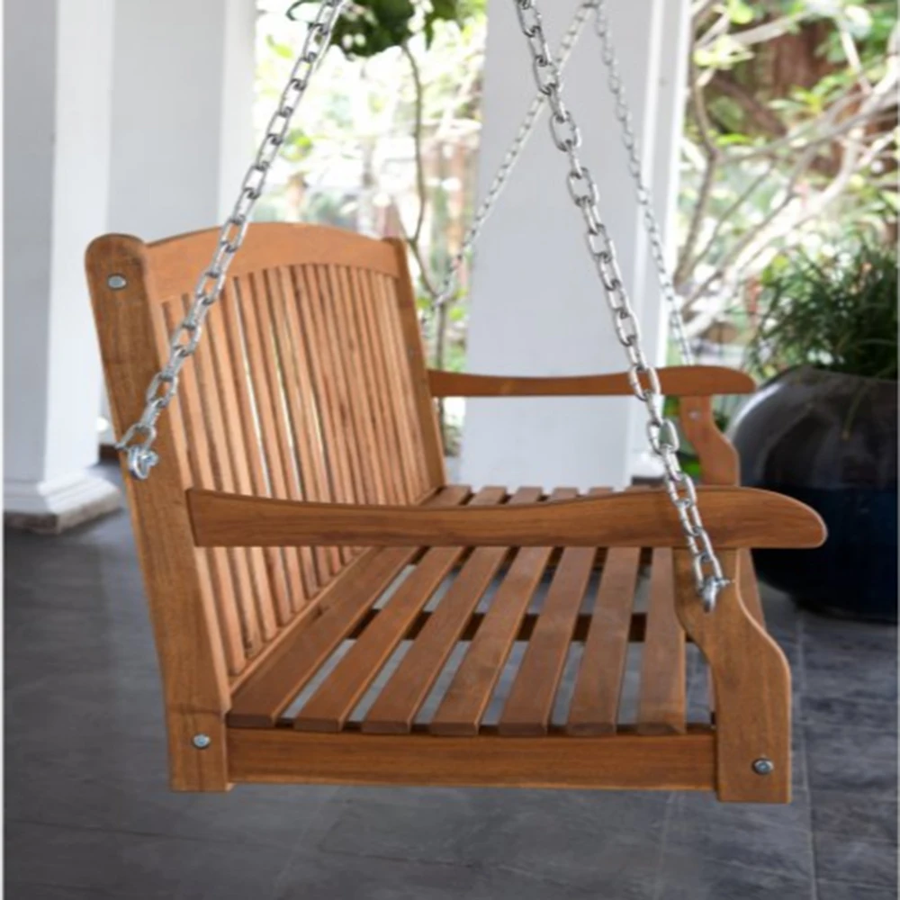 
Natural Color Wooden 2 Seat Garden Lounger Hanging Porch Swing 