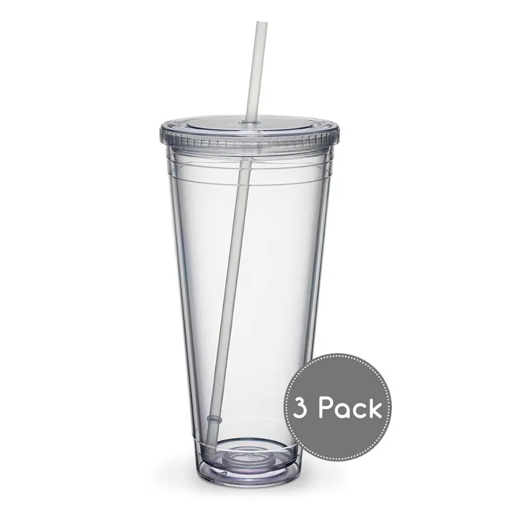 Wholesale BPA free reusable plastic cup sweat proof tumbler bottle with straw and lid