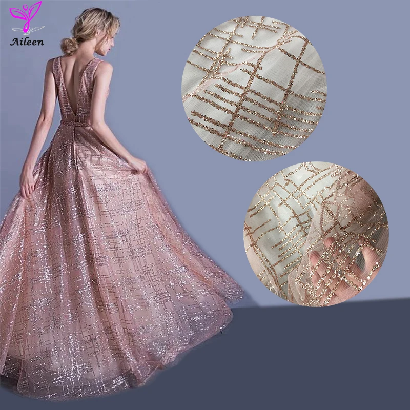 Wholesale Nigerian Champagne Gold Glitter Tulle Lace Fabric Sequin Online For Sparkle French Fashion Clothing Mesh Trim Material