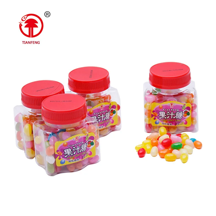 Bulk sale bottle gummy candy shaped jelly beans fruity tasted gummy candy for sale in red jar
