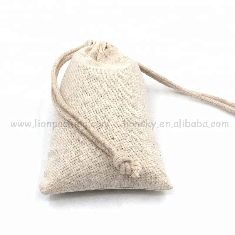 
Personalize custom logo small bag drawstring cotton wedding favor pouch 