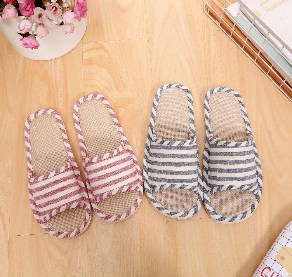 High Quality Winter Stripe Fashion Women Man Slipper Lady Indoor Slipper