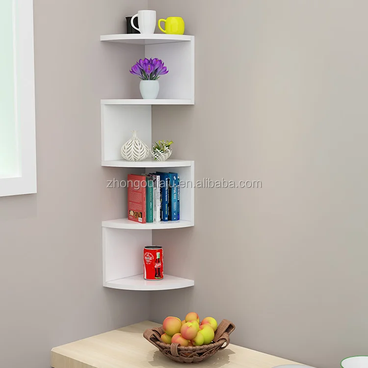 Modern Living Room Mdf Wood round Corner Zig Zag Wall Corner Shelf Design for sale