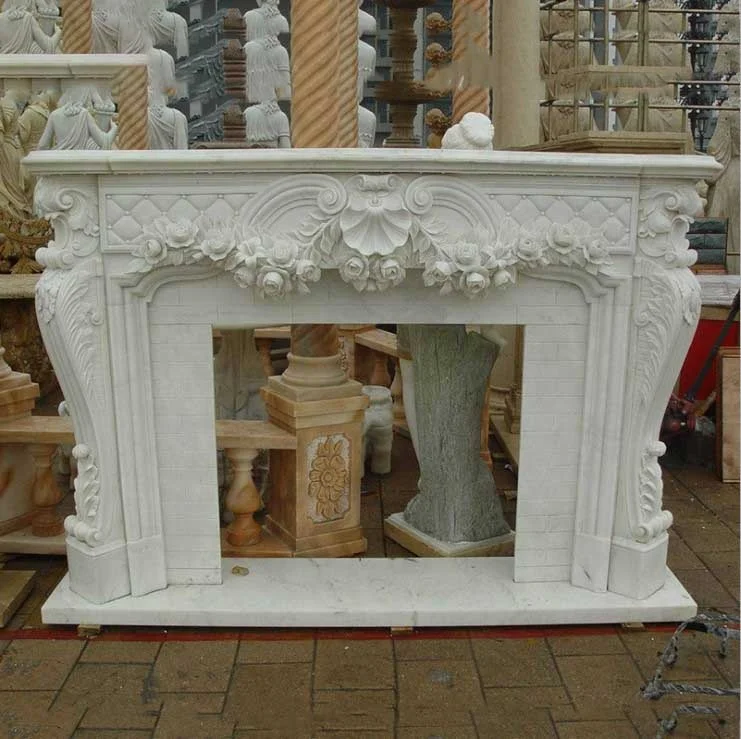 White natural stone marble electrical fireplace for sale