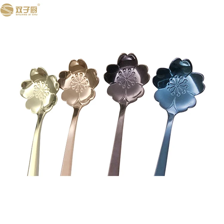 Ceramic Handle Stainless Steel Flower Shape Dessert Tea Small Spoon