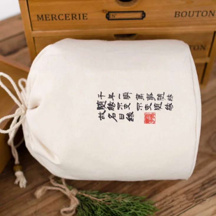 custom Natural Linen round Bread Bags Reusable Food Storage cotton cloth drawstring circular canvas bucket packaging bag