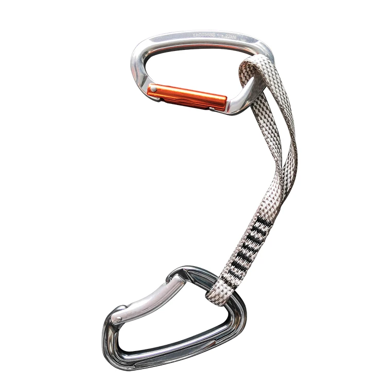 Customized aluminum alloy safety quick draw climbing carabiner lanyard with webbing quick release snap hook