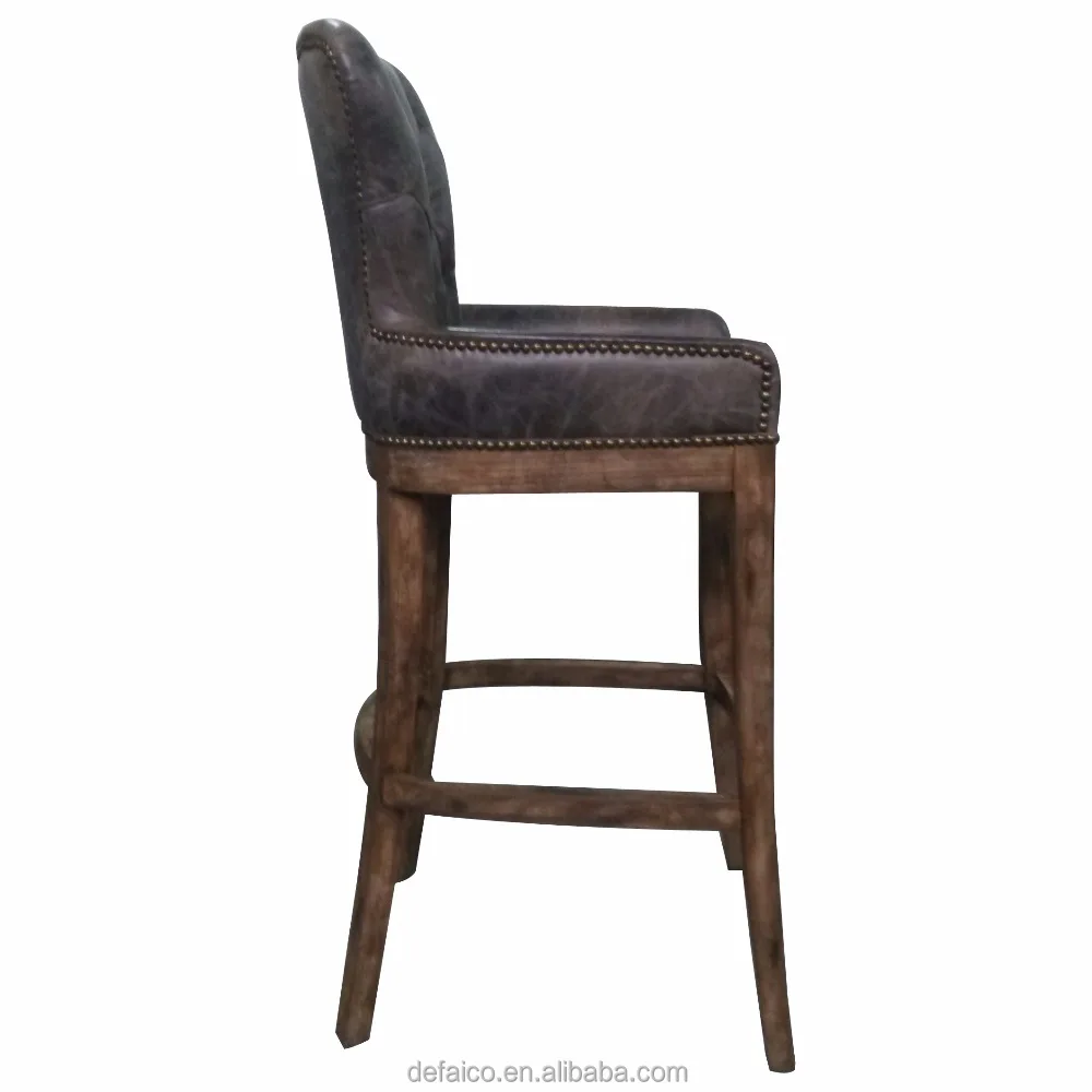 Goolee Vintage Leather Bar Stool Wood Chair Counter Height
