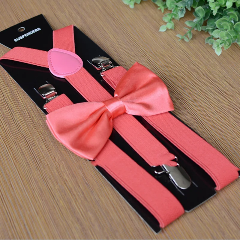 Men adult suspenders  bow tie set coffee suspenders  2.5 cm width 120 cm length 3clips sliver metal pu solid pattern low price