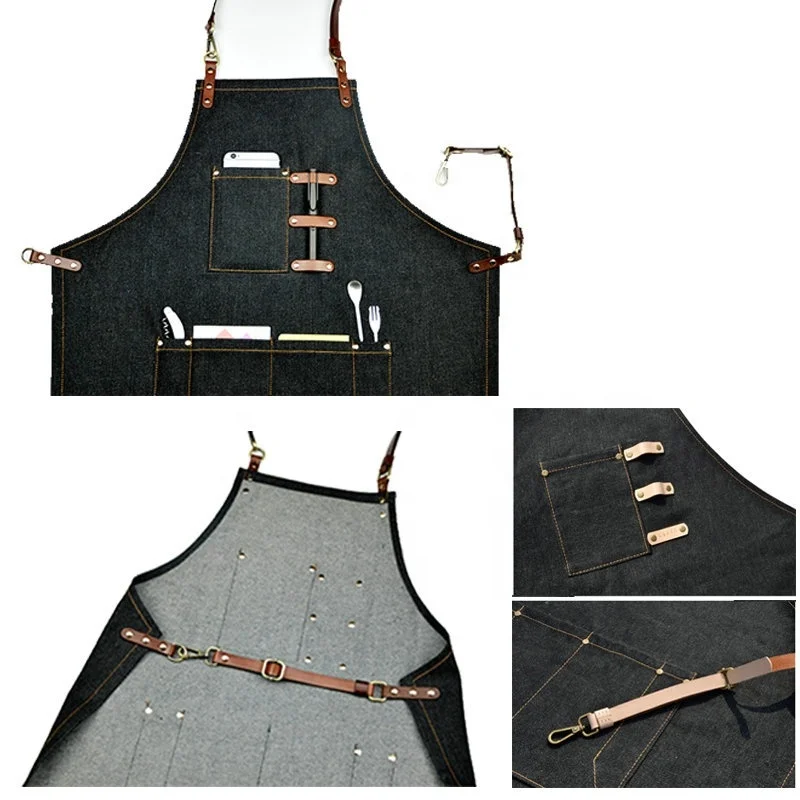 Korean style cross back apron waterproof apron with tool pockets apron for haircut