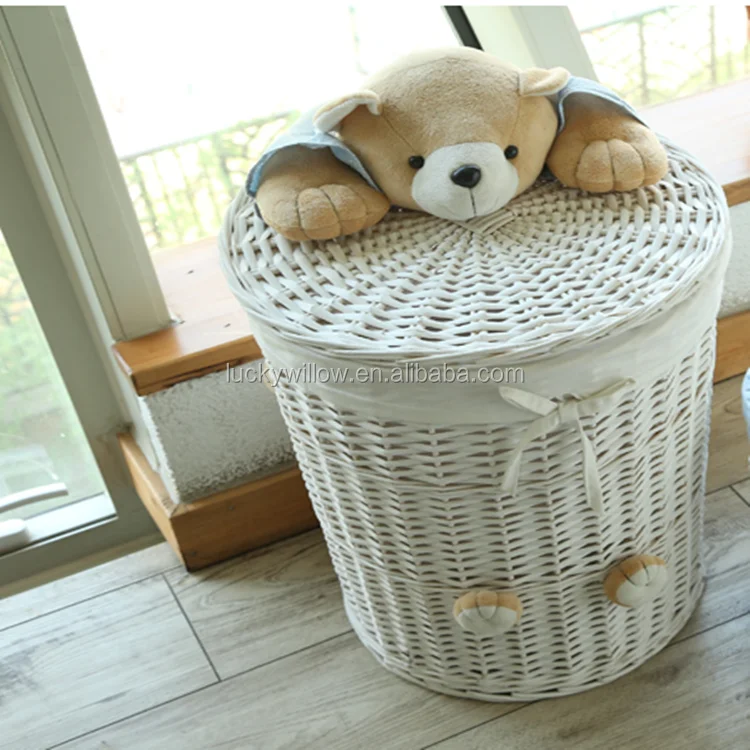 white rattan customized wicker laundry basket