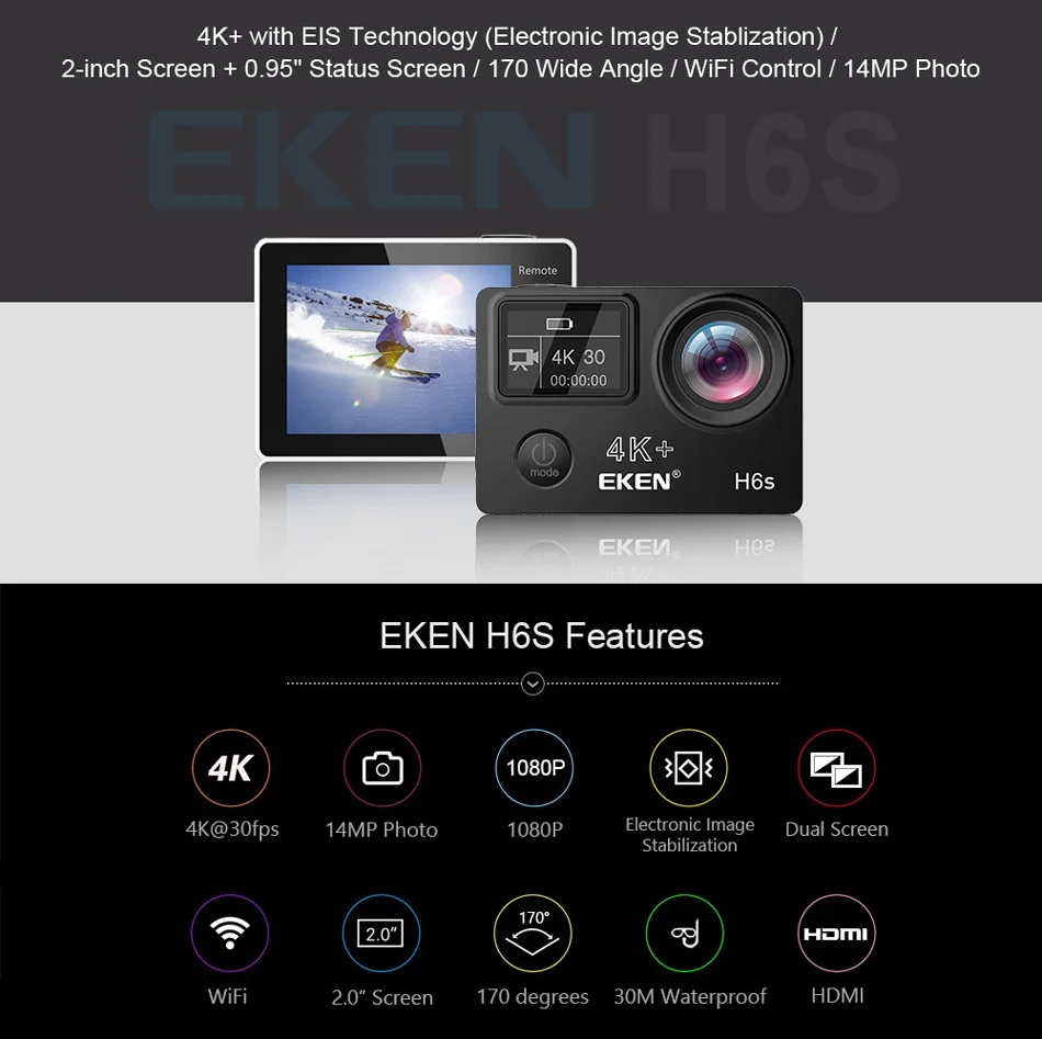 Экшн-камера EKEN H6S Ultra HD 4K WiFi EIS Ambarella A12 чипсет Go Водонепроницаемая 1080P Pro спортивная DV-камера