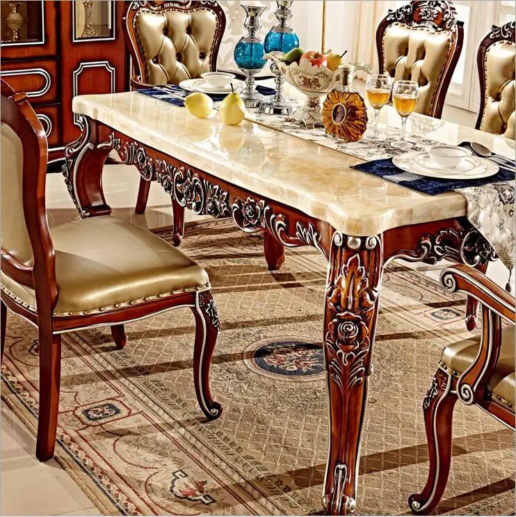 Antique Style Italian Dining Table, 100% Solid Wood Italy Style Luxury Dining Table Set pfy2000