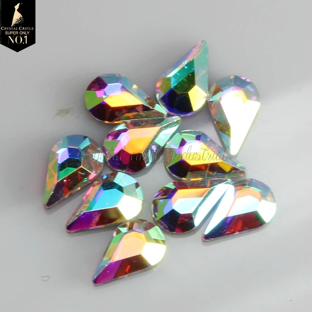 DIY tear drop crystal white AB flat back heat transfer glass rhinestones strass hotfix crystals