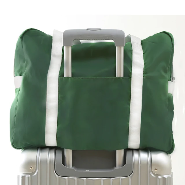 Custom  600D Solid Color Foldable Trolley Sleeve Travel Weekend Bag