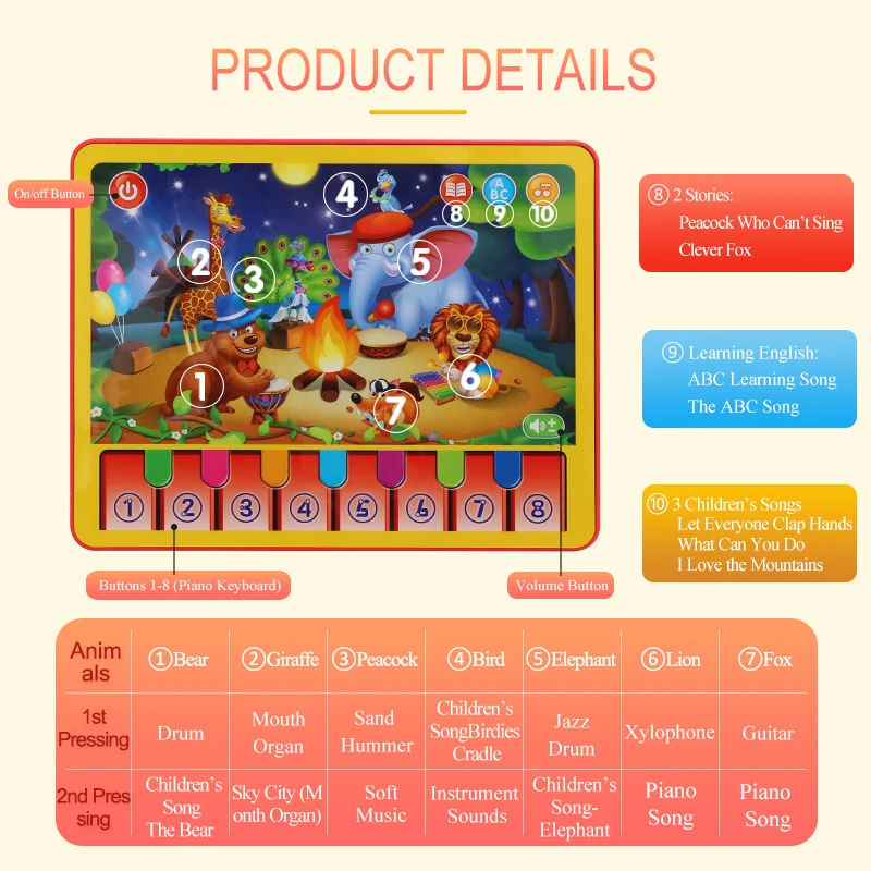 Animals concert educational pad electrical kids mini laptops