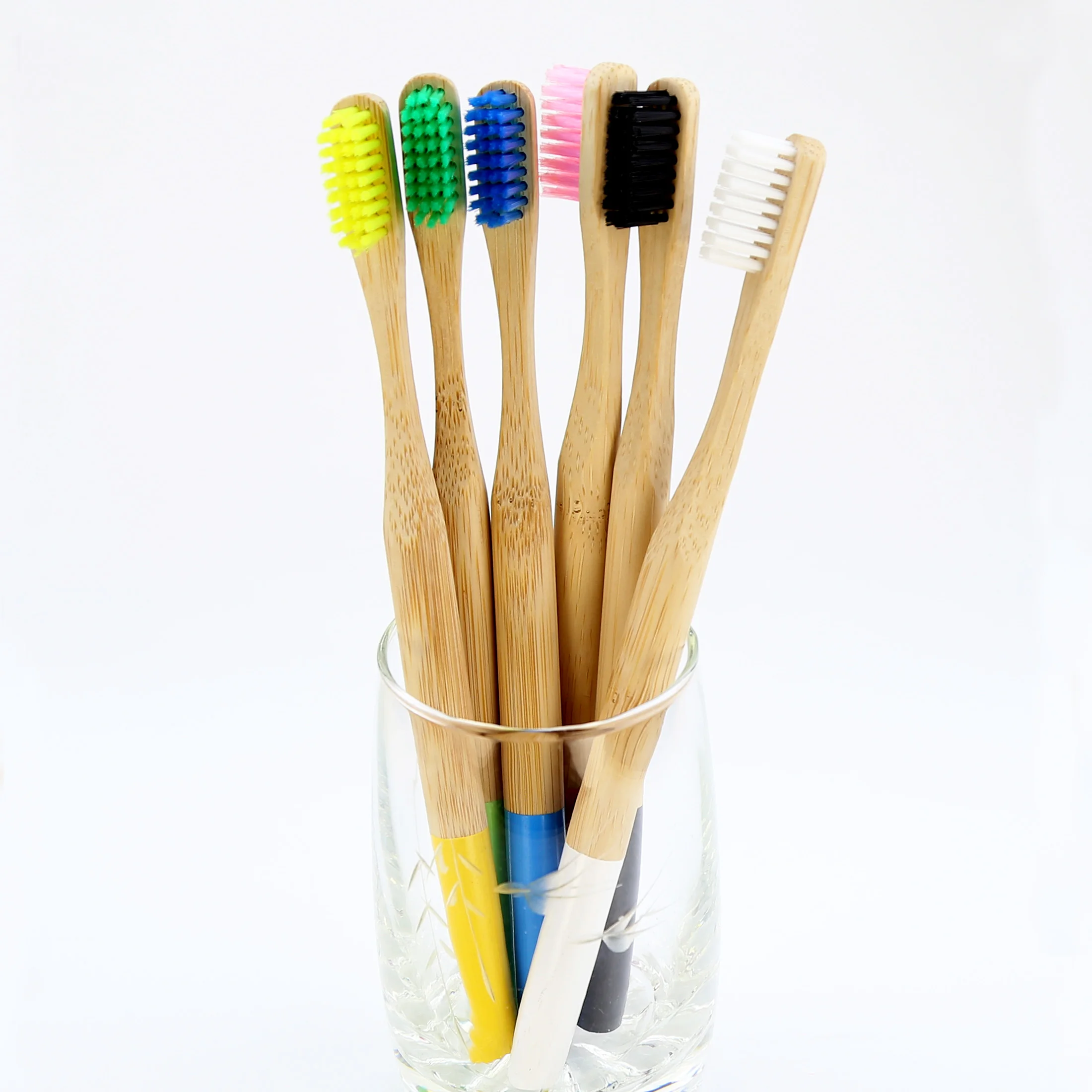 Round handle biodegradable eco bamboo toothbrush with bamboo case