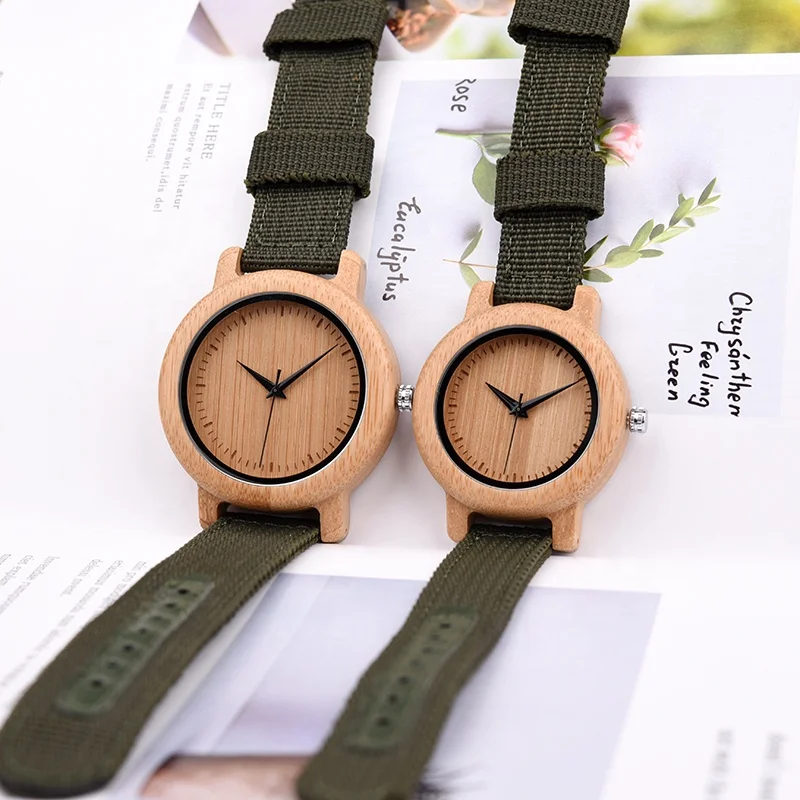 Fashion Couples Bamboo Wooden Watches OEM Men Women Handmade Gifts Nylon Strap Lovers Watch