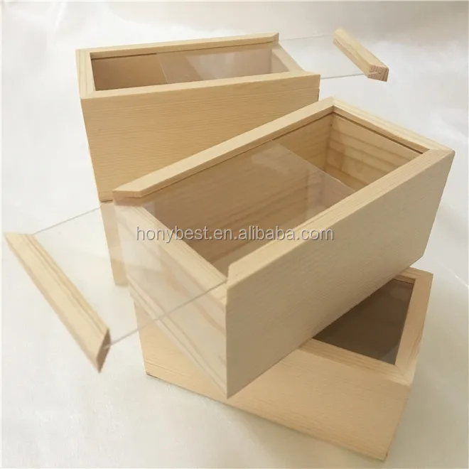 Acrylic Sliding Lid Small Wooden Display Boxes with Clear Glass Window
