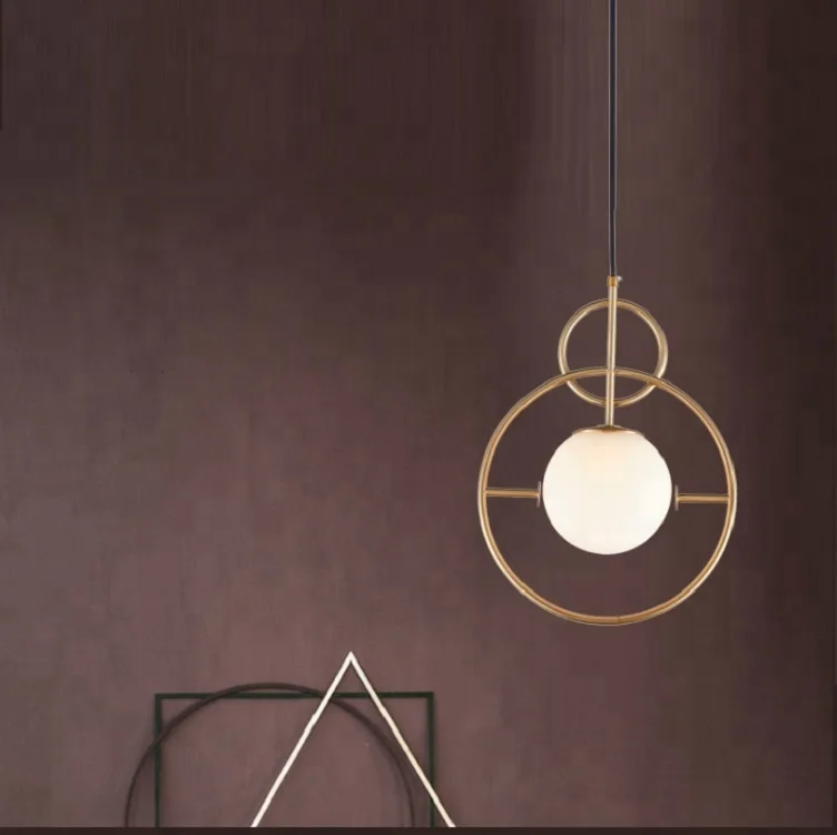 Mat glass ball in golden circle ring light art lamp led decoration chandelier lantern