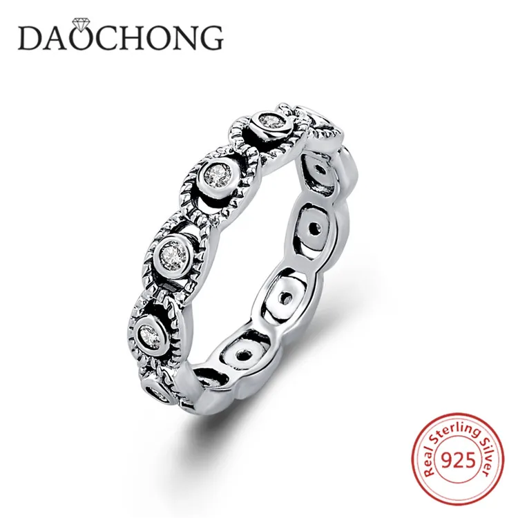 vogue silver jewelry women fashion 925 italian silver oxidized tennies zircon inlying rings